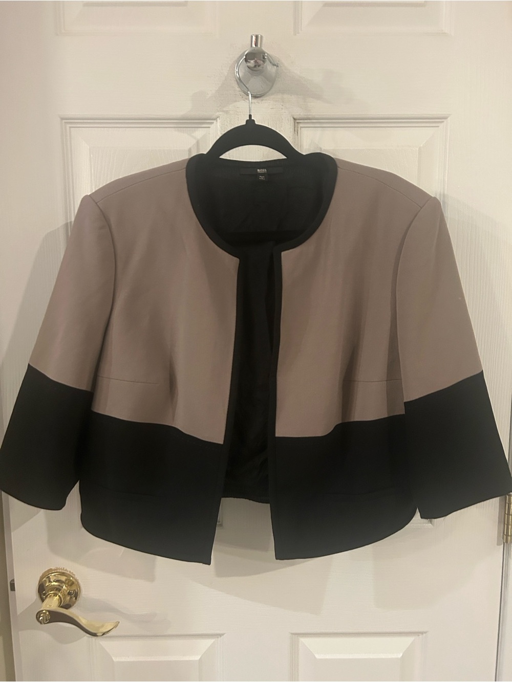 Hugo Boss Two-Tone Cropped Blazer in Black & Taupe